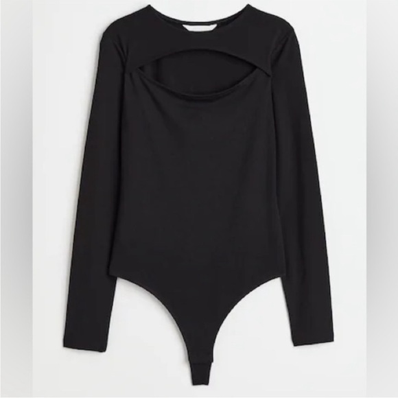 abercrombie and fitch cutout boatneck bodysuit long sleeve black - Picture 1 of 7